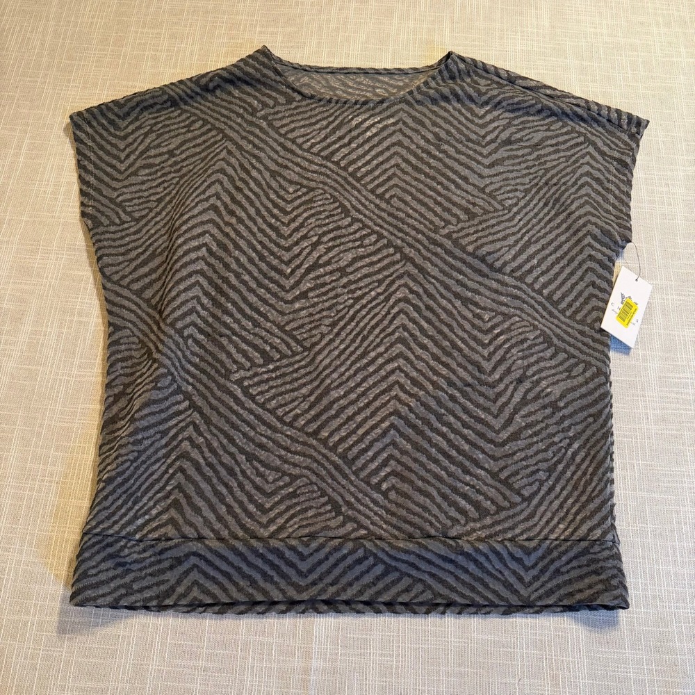 Chaus New York Womens Large Grey Black Chevron Burnout Dolman Blouse NWT